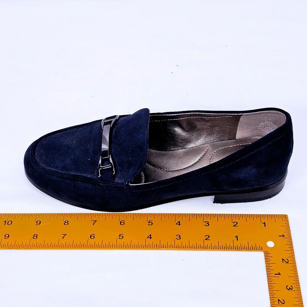 Bandolino Navy Suede Loafer Women's Size 6.5 M Silver Bit Slip On Block Heel - Picture 7 of 8